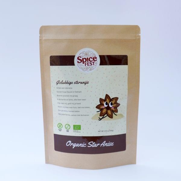 SPICE FEST ORGANIC STAR ANISE WHOLE 500G - Organic star anise whole, Vietnamese star anise seeds, 100% natural star anise. Non GMO